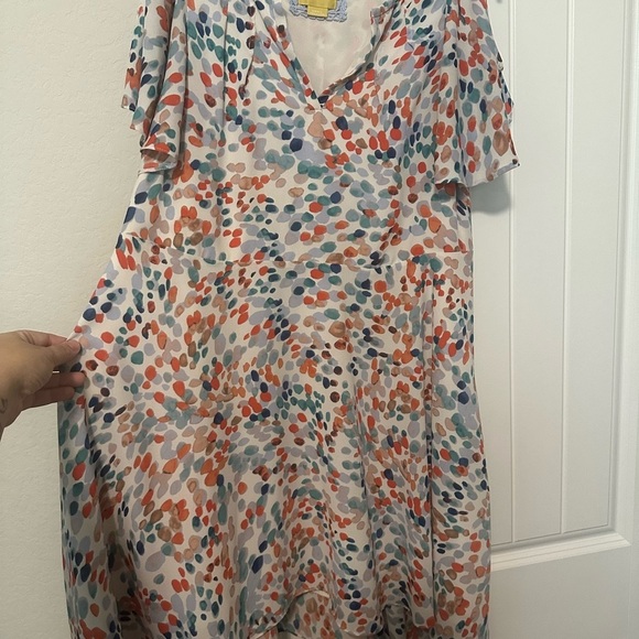 Anthropologie Maeve Flutter Sleeve High Low Dress Watercolor Dot Size‎ Small - Picture 3 of 13